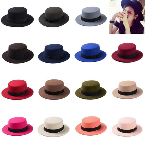 Unisex Wool Felt Flat Dome Oval Top